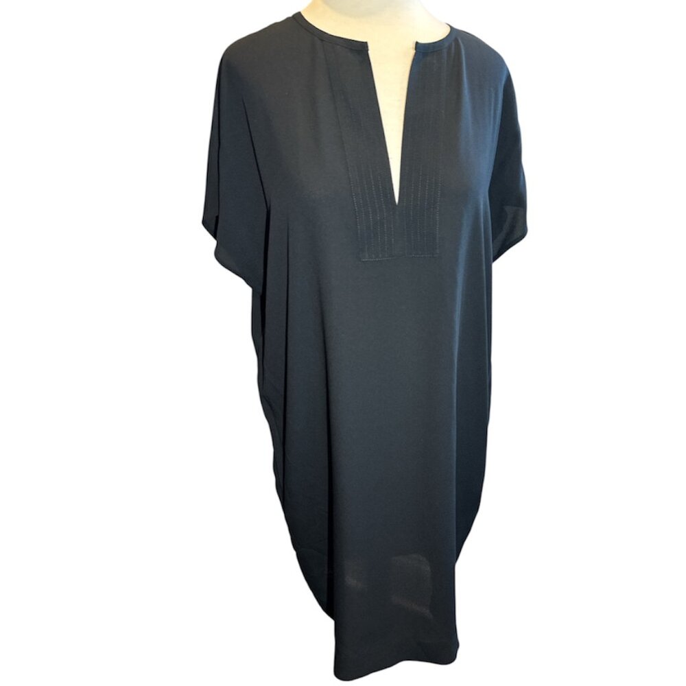 Vince Black Silk V-Neck Short Sleeve Dress